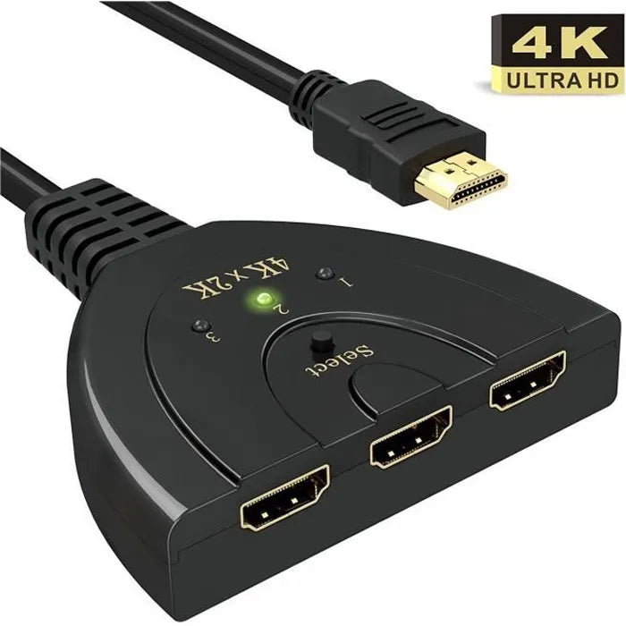 4K, 3-Port HDMI Switch HDMI Splitter HDMI Switch Supports 4K/Full HD1080p/3D with High Speed Cable