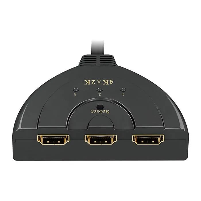 4K, 3-Port HDMI Switch HDMI Splitter HDMI Switch Supports 4K/Full HD1080p/3D with High Speed Cable