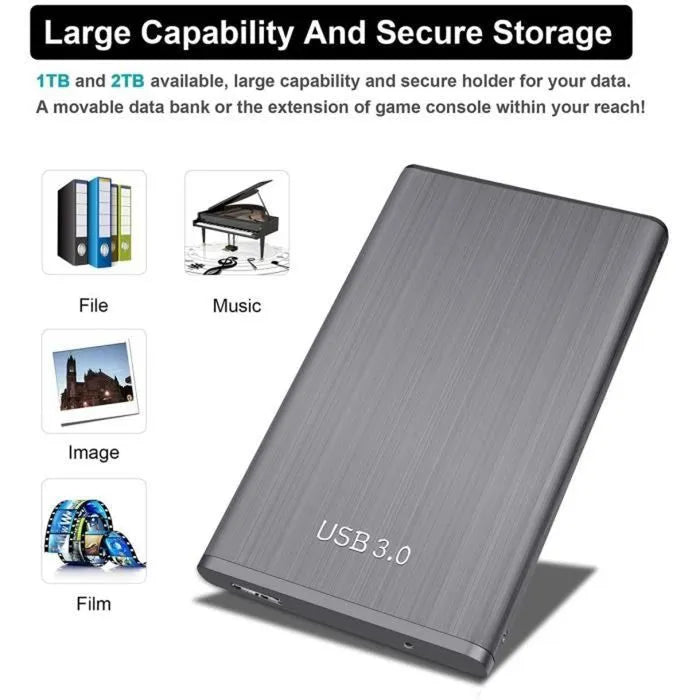 1TB External Hard Drive - Black - USB3.0 - 2.5" - Ultra-Fast Data Transfers