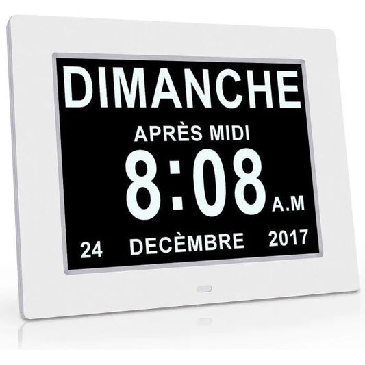 Calendar Clock - Auto Dimming - 8 Inch - White